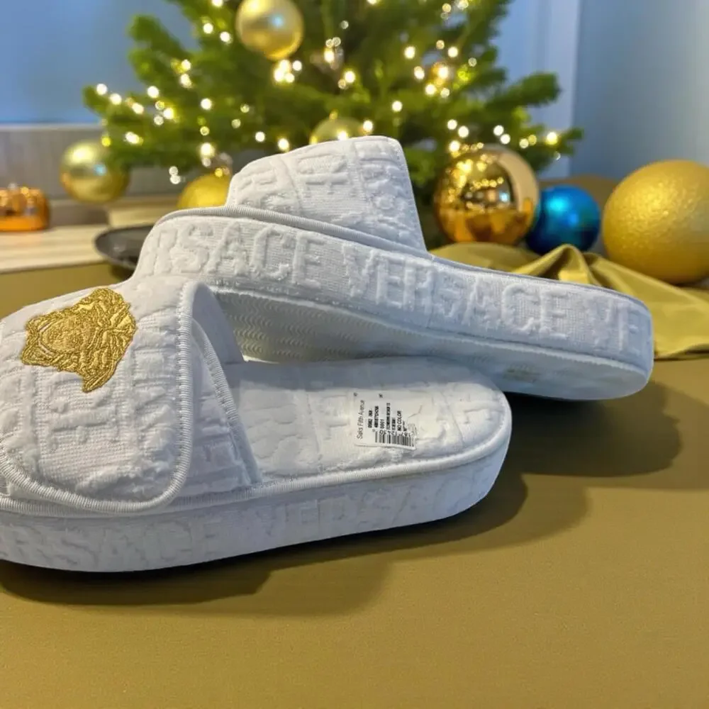 $475 White Versace Medusa Head Fabric platform slippers Size 41